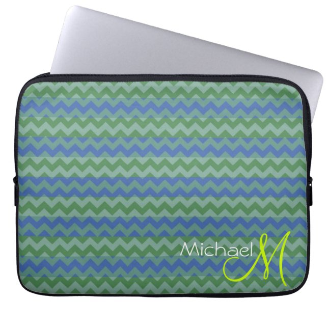 Custom Monogram Minze Green Zickzack Zigzag Laptopschutzhülle (Vorderseite)
