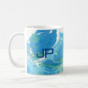 Custom Monogram Modern Abstrakt Art Blue Kaffeetasse
