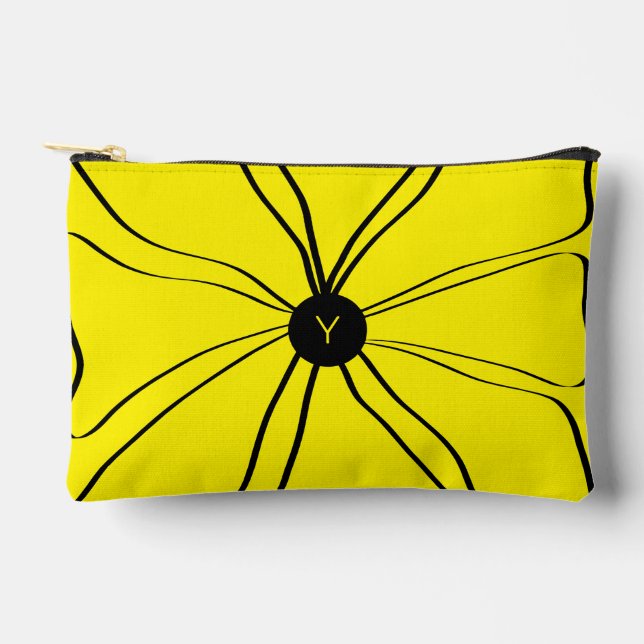 Custom Monogram Modern Fun Abstrakt Floral Yellow Zubehörtasche (Vorderseite)