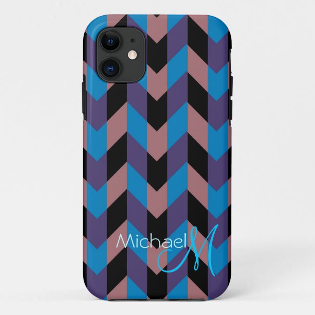 Custom Monogram Modern Zickzack Zigzag 8 Case-Mate iPhone Hülle (Rückseite)