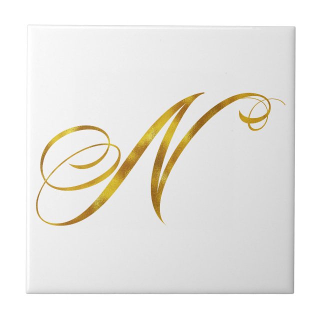 Custom Monogram N Imitats Gold Foil Monogramme Ini Fliese (Vorderseite)