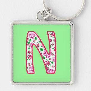 Custom Monogram N Schlüsselanhänger, Ditsy Floral Schlüsselanhänger