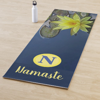 CUSTOM MONOGRAM NAMASTE ZEN YELLOW LOTUS FLORAL YOGAMATTE