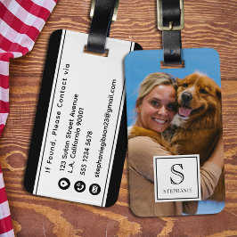 Custom Monogram, Name and Photo, Black and White Gepäckanhänger