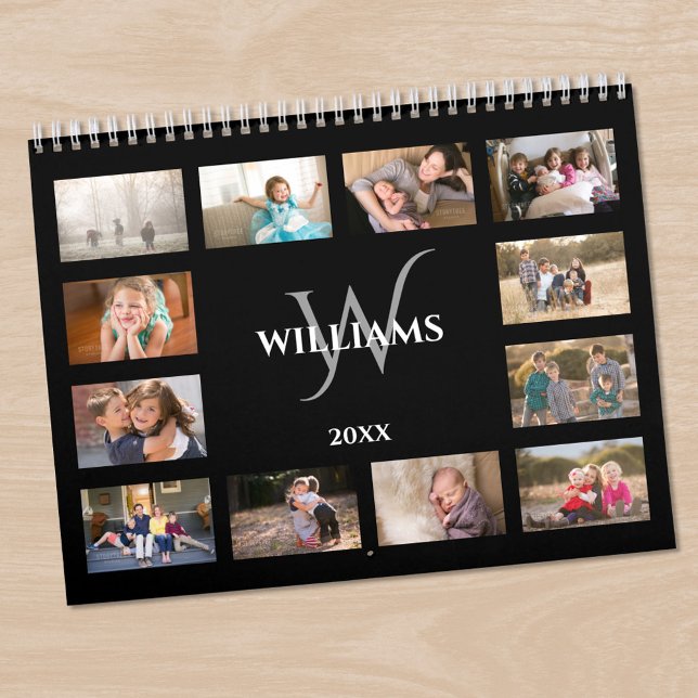 Custom Monogram Name Black Photo Kalender (Custom Monogram Name Black Photo Calendar in situ)