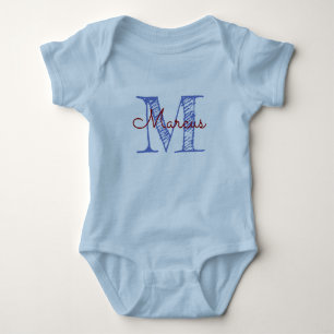 Custom Monogram Name Blue Baby Boy Hand Letter Strampler