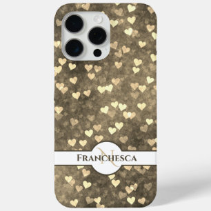 Custom Monogram Name Brown Heart Bokeh Art Case-Mate iPhone Hülle
