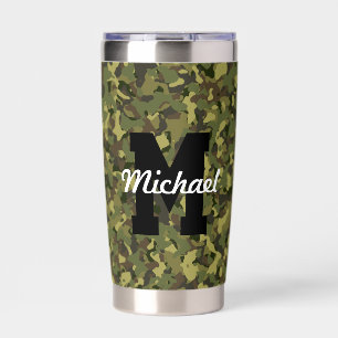 Custom Monogram Name Cool Sports Men Green Camoufl Thermobecher