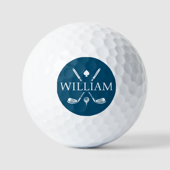 Custom Monogram Name Golf Clubs ABlue Golfball (Vorderseite)