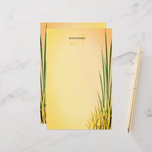 Custom Monogram Name Grass Border Stationer Briefpapier