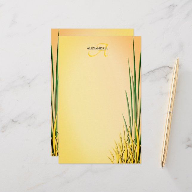 Custom Monogram Name Grass Border Stationierung Briefpapier (Vorderseite/Rückseite Beispiel)