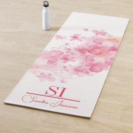 Custom Monogram|Name mit Modern Pink Blume Yogamatte