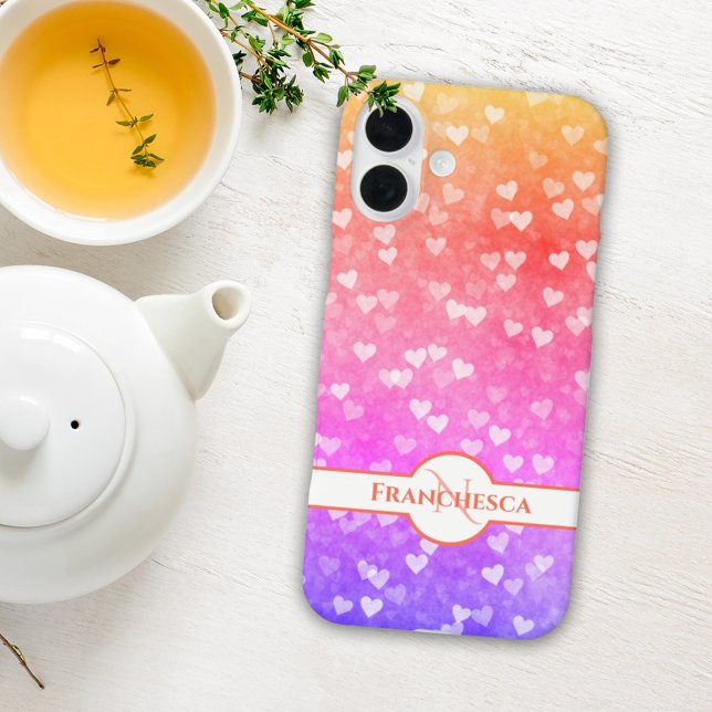 Custom Monogram Name Rainbow Heart Bokeh Art Case-Mate iPhone Hülle (personalized name and monogram iPhone case)