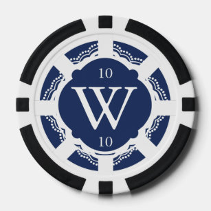 Custom Monogram Navy Blue and White Poker Chips