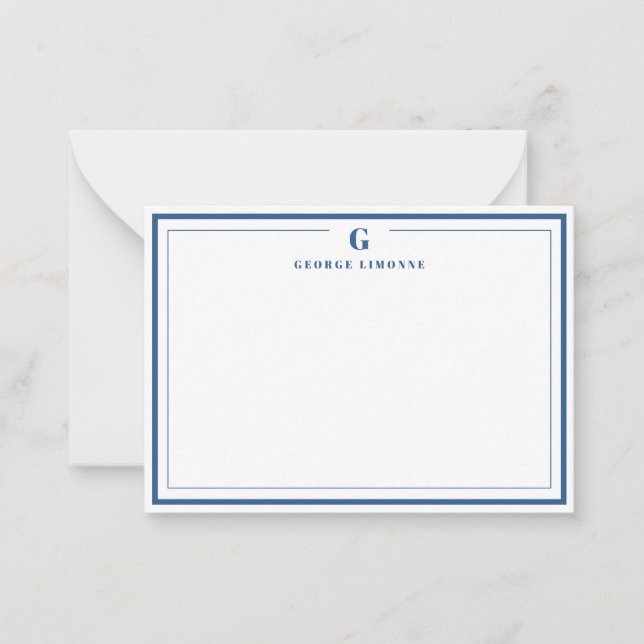 Custom Monogram Navy Blue Border Stationer Mitteilungskarte (Vorderseite)
