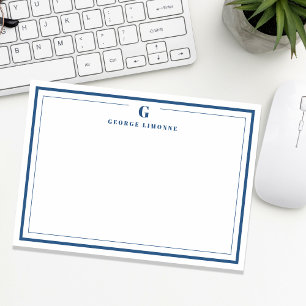 Custom Monogram Navy Blue Border Stationer Mitteilungskarte