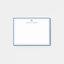 Custom Monogram Navy Blue Border Stationer Post-it Klebezettel