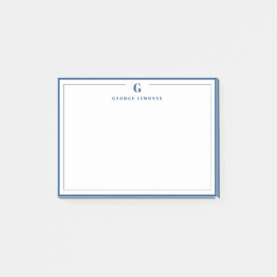 Custom Monogram Navy Blue Border Stationer Post-it Klebezettel