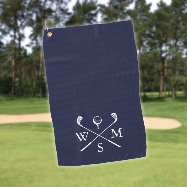 Custom Monogram Navy Blue Golfhandtuch (Custom Monogram Navy Blue Golf Towel)