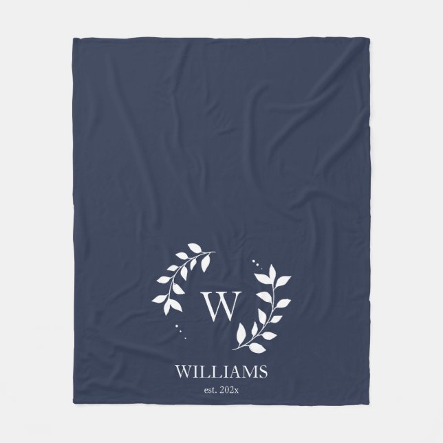 Custom Monogram Navy Blue Initial neu verheiratet Fleecedecke (Vorderseite)