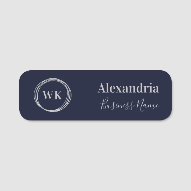 Custom Monogram Navy Silver Employee Namensschild (Vorderseite)