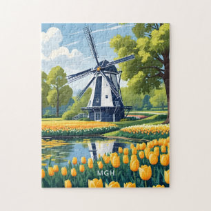 Custom Monogram Netherlands Windmills Puzzle