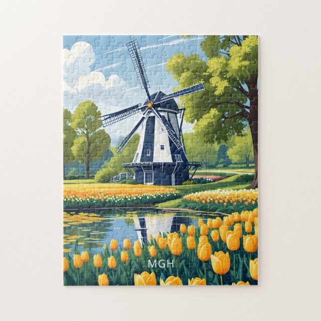 Custom Monogram Netherlands Windmills Puzzle (Vertikal)
