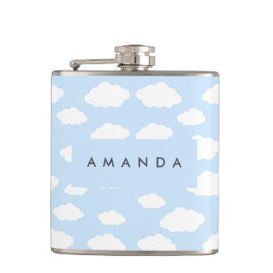 Custom Monogram Niedlich Girly Blue Cloud Geschenk Flachmann