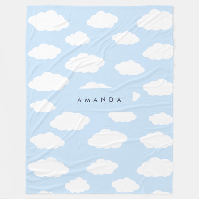 Custom Monogram Niedlich Girly Blue Cloud Geschenk Fleecedecke (Vorderseite)