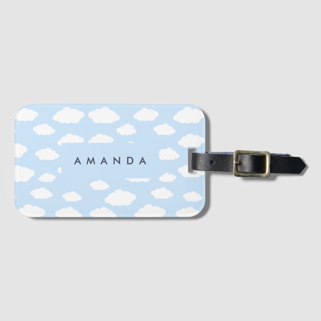 Custom Monogram Niedlich Girly Blue Cloud Geschenk Gepäckanhänger (Vorderseite (Horizontal))