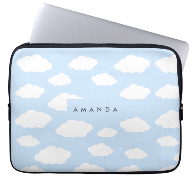 Custom Monogram Niedlich Girly Blue Cloud Geschenk Laptopschutzhülle (Vorderseite)