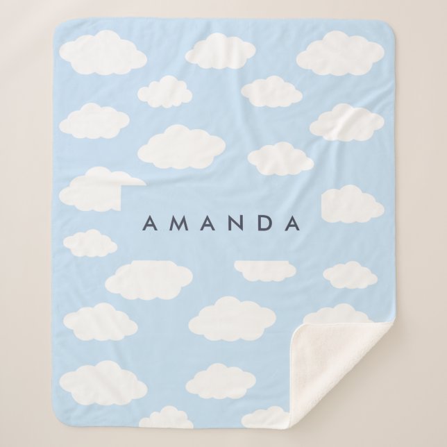 Custom Monogram Niedlich Girly Blue Cloud Geschenk Sherpadecke (Vorderseite)