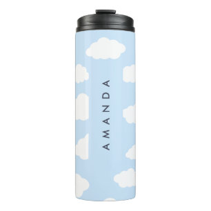 Custom Monogram Niedlich Girly Blue Cloud Geschenk Thermosbecher