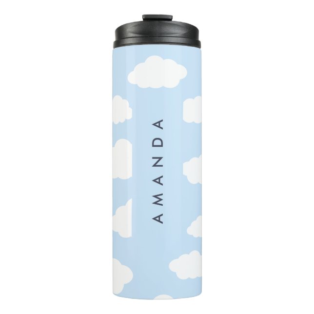 Custom Monogram Niedlich Girly Blue Cloud Geschenk Thermosbecher (Vorderseite)