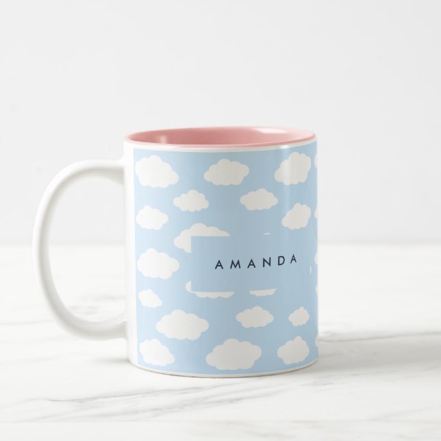 Custom Monogram Niedlich Girly Blue Cloud Geschenk Zweifarbige Tasse (Links)