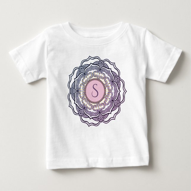 Custom Monogram Niedlich Girly Mandala Baby Girl F Baby T-shirt (Vorderseite)