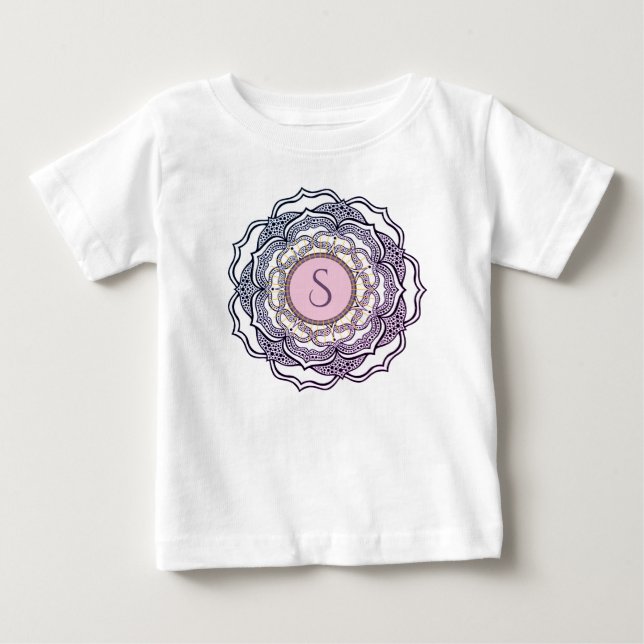 Custom Monogram Niedlich Girly Mandala Baby Girl F T-shirt (Vorderseite)