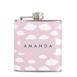 Custom Monogram Niedlich Girly Pink Cloud Geschenk Flachmann