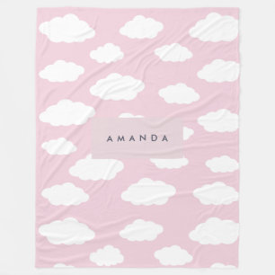Custom Monogram Niedlich Girly Pink Cloud Geschenk Fleecedecke
