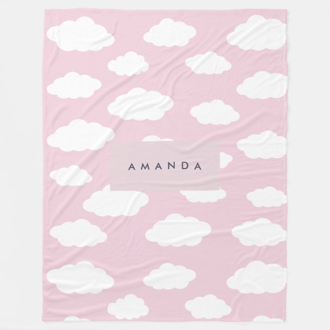 Custom Monogram Niedlich Girly Pink Cloud Geschenk Fleecedecke (Vorderseite)