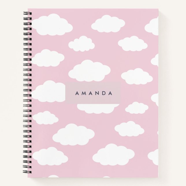 Custom Monogram Niedlich Girly Pink Cloud Geschenk Notizbuch (Vorderseite)