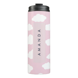 Custom Monogram Niedlich Girly Pink Cloud Geschenk Thermosbecher
