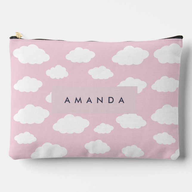 Custom Monogram Niedlich Girly Pink Cloud Geschenk Zubehörtasche (Vorderseite)