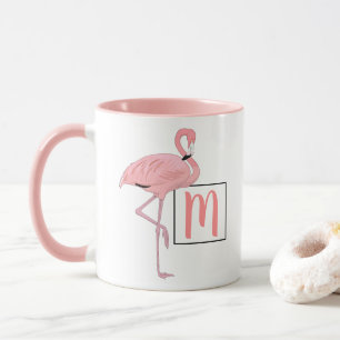 Custom Monogram Niedlich Pink Flamingo Wasserfarbe Tasse