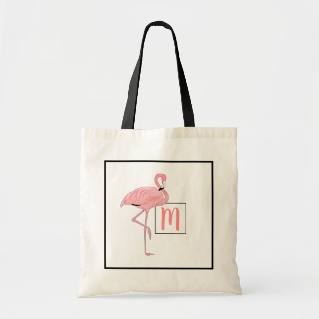 Custom Monogram Niedlich Pink Flamingo Wasserfarbe Tragetasche (Vorne)