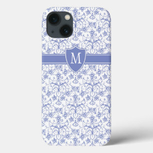 Custom Monogram on Stylish Blue Periwinkle Pattern Case-Mate iPhone Hülle