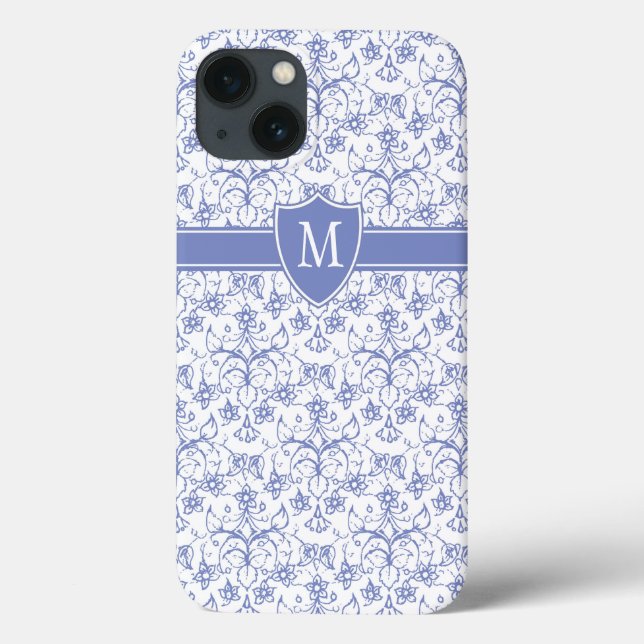 Custom Monogram on Stylish Blue Periwinkle Pattern Case-Mate iPhone Hülle (Rückseite)