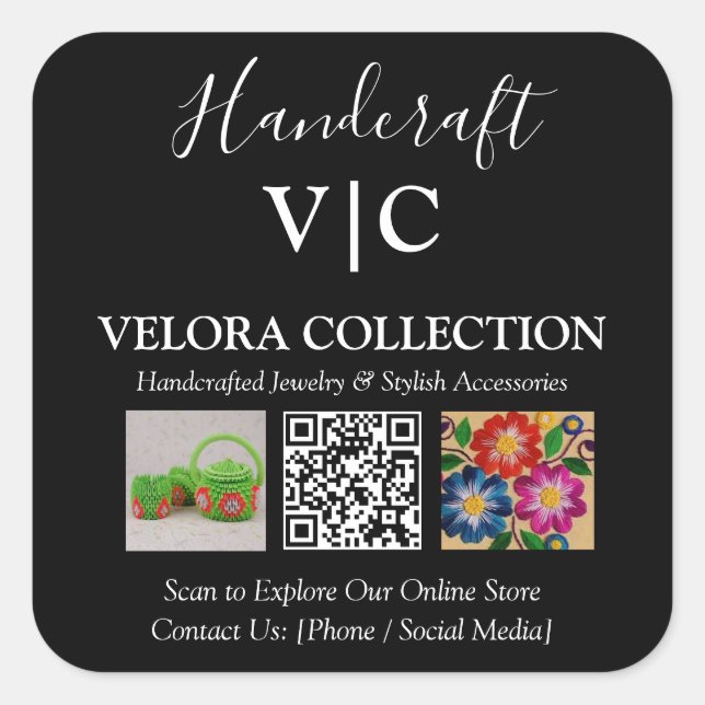 Custom Monogram or Logo QR Photo Square Sticker (Vorderseite)