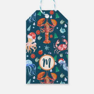 Custom Monogram Orange Lobster Weihnachten Geschenkanhänger