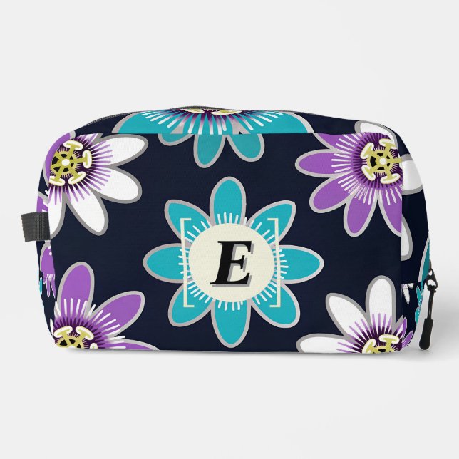 Custom Monogram Passion Blume Floral Toilettenbeut Waschbeutel (Vorderseite)